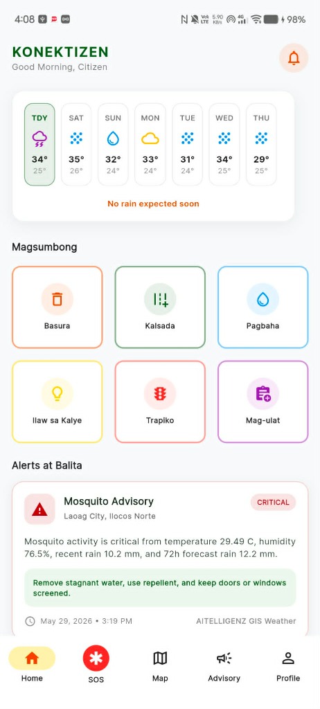 ALISTO Citizen App Home Screen and AI Assistant