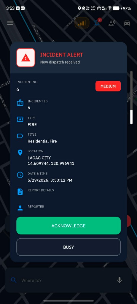 ALISTO Rapid App Incident Dispatch Alert Screen