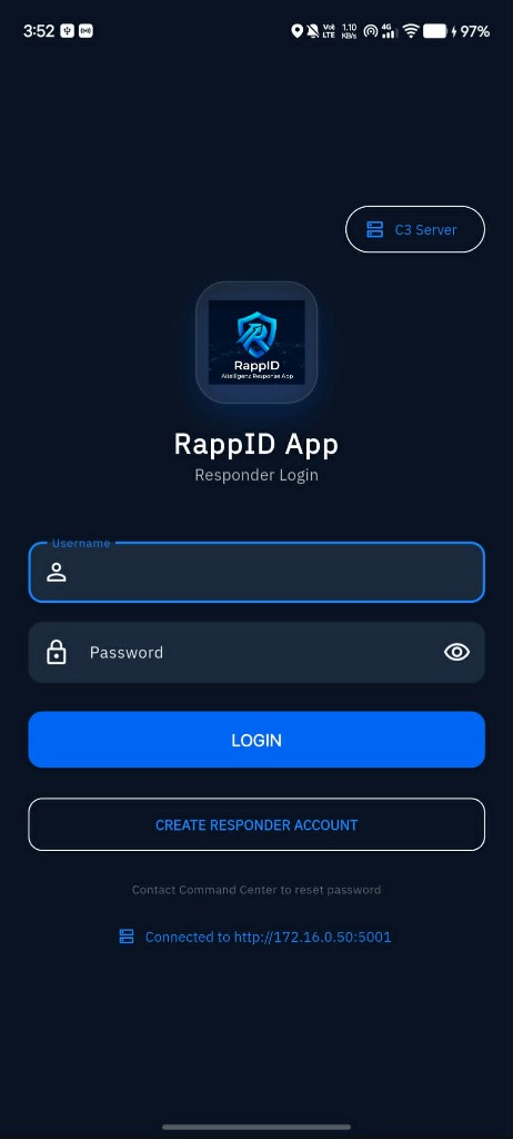 ALISTO Rapid App Responder Login Screen