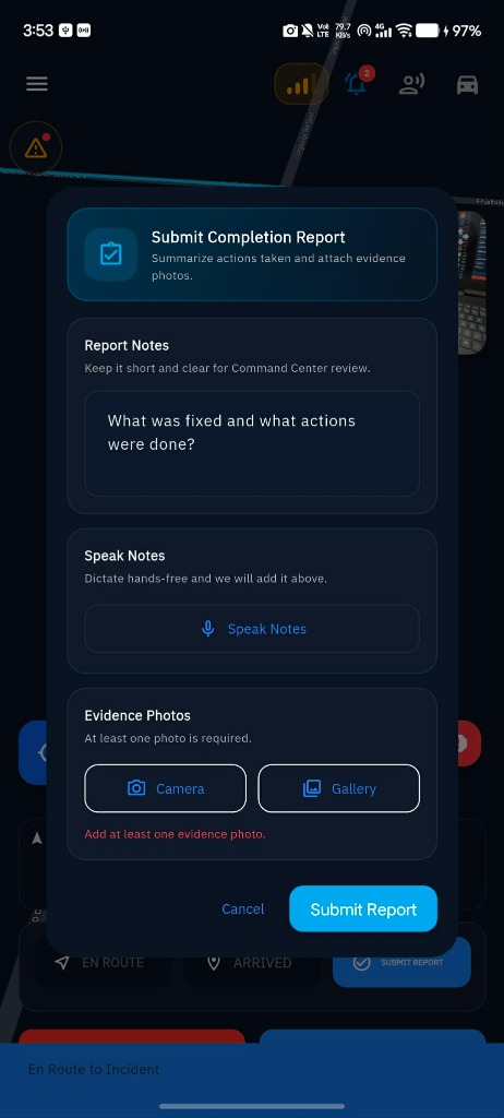 ALISTO Rapid App Submit Completion Report Screen